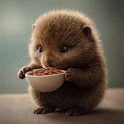 a rodent is eating from a bowl