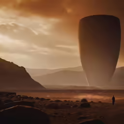 a man standing on the ground under an object