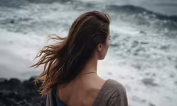 a close - up of a person standing by the ocean