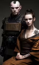 a man and woman pose for a photo in costumes
