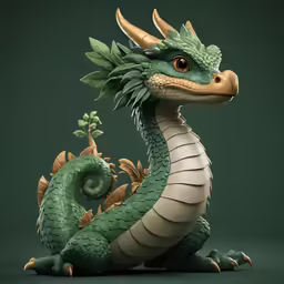 a green and brown dragon statue on a green background