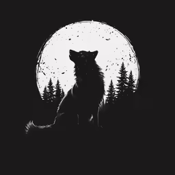 a wolf sits on a hill in the night with the moon behind it