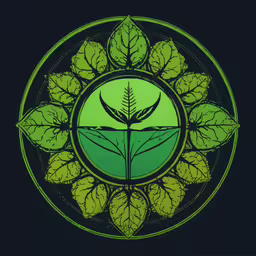 a green circle with leaves around it,a circle shaped frame with leaves and water