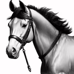 a black and white photo of a horse