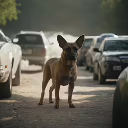 an adorable dog standing in the middle of the road
