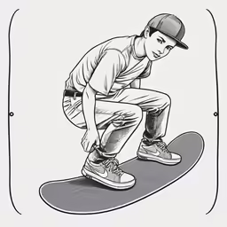 a cartoon boy riding a skateboard on a white background