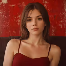 a beautiful young lady in a red shirt