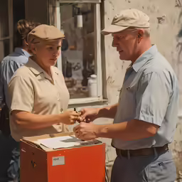 a man and a woman holding something in their hands