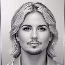 the drawing shows a man with long blonde hair