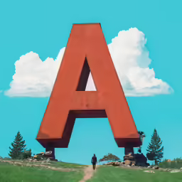 an over head photo of a giant alphabet sign on a hill