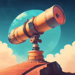a telescope with a sky background