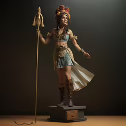 a woman standing next to a sword wearing an ancient dress