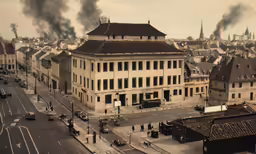 smoke is billowing out of a large building in the city