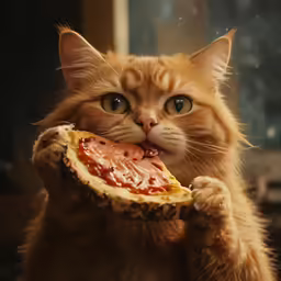 a cat eating an open half of a pastry