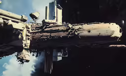 a picture of an old type of structure that has broken in half