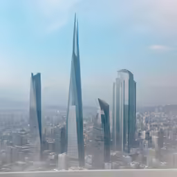 an elevated view of some very large city