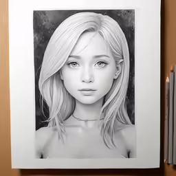 an image of a woman that has a pencil drawing
