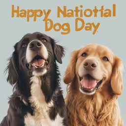 a happy national dog day card with two dogs