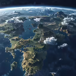 the earth is shown from the air with clouds in front