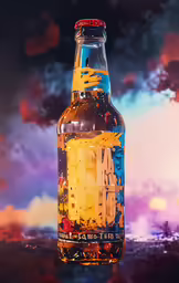 a beer bottle on top of a table