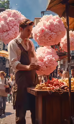 the man is selling his food at the vendor