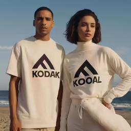 two young people stand next to each other at the beach