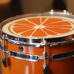 the drum is orange and is next to its reflection