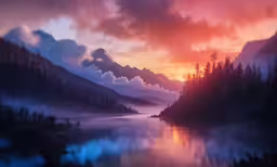 a mountain with lots of trees near the water