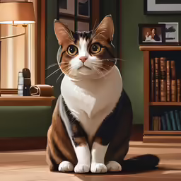 an art painting of a cat on a hard wood floor