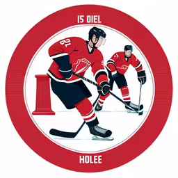 a hockey player skating in front of a pole and goalie