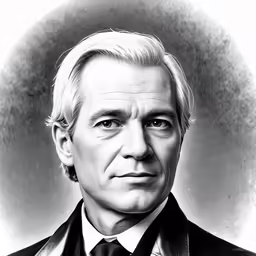 a close up of a man in a suit and tie
