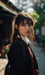 a girl standing on the side of the street