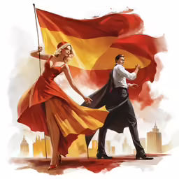 the man in the costume is dancing with the woman