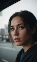 a girl on a bus with the window open