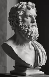 a bust of a man in black and white