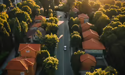an aerial view of a residential neighborhood in the sun