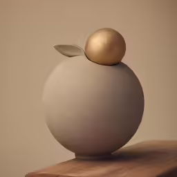 a golden sphere is sitting on a white ball