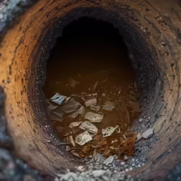debris in an opening in an old pipe