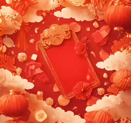an orange red background with orange decorations