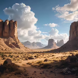 a large desert plain with mountains in the background