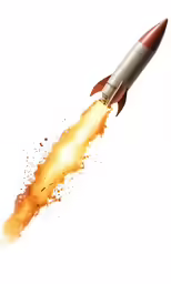 a red and gray rocket is shooting orange smoke