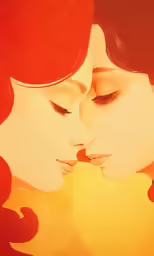 two young women touching each other with faces