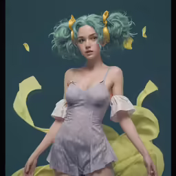 the 3d image is made to look like a woman with green hair and no clothes