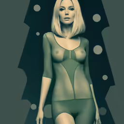 a woman is in lingerie with dots on the walls