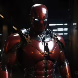 a deadshot man wearing a red suit with black accents