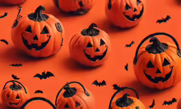 a bunch of pumpkins with faces drawn on them
