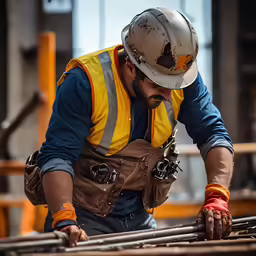 a worker using safety equipment on steel beams