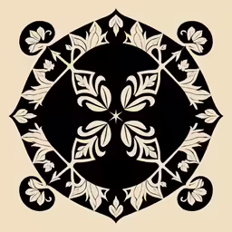 a circular floral pattern in black on a white background