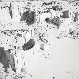 a black and white photo of a large piece of rock with small rocks