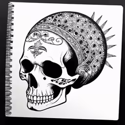 a skull with a bandana in its hair